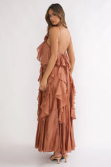 Secret Rendezvous Layered Ruffle Maxi Dress Rust