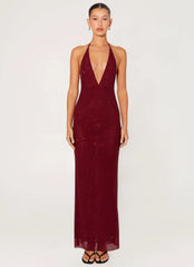 Keliese Beaded Maxi Dress - Burgundy