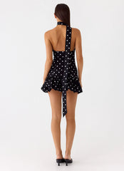 Belina Scarf Mini Dress - Black Polkadot