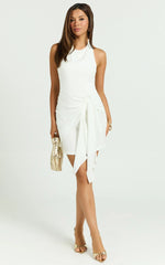 Aoife Mini Linen Blend Dress - Sleeveless Scoop Neck Wrap Dress in White