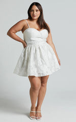 Brailey Mini Dress - Sweetheart Bustier Dress in White Jacquard