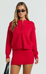 Rowena Mini Skirt - Knit Skirt in Red