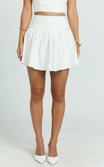 Angelica Mini Skirt - High Waisted V Yoke Skirt in Off White