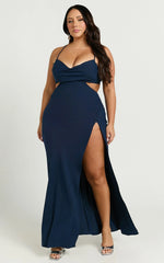 Reviena Maxi Dress - Cut Out Cowl Neck Dress in Navy