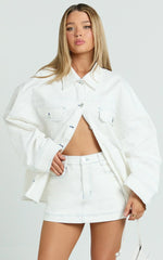 Richelle Skort - Mid Waisted Mini Skirt With Contrast Stitch Detail in Off White