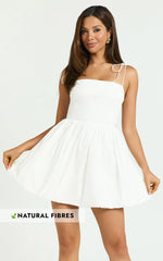 Kimberly Mini Dress - Square Neck Bubble Hem Dress in White