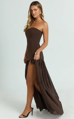 Jocelyn Maxi Dress - Strapless Ruched Fit And Flare Dress in Chocolate
