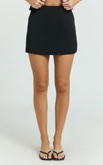 Mikey Mini Skirt - Mid Waisted Tailored A Line Skirt in Black