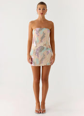 Leena Strapless Beaded Mini Dress - Swirl Sequin