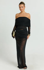 Roza Maxi Skirt - Mid Waist Sheer Mesh Skirt in Black