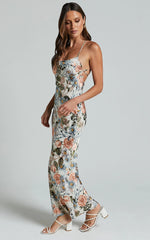 Constanzie Maxi Dress - Open Tie Back Dress in Peach Floral
