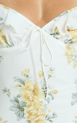 Azra Mini Dress - Georgette Frill Shoulder Sweetheart A Line Dress in Antique Florals