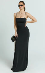 Edna Maxi Dress - Straight Neck A Line Maxi Dress in Black