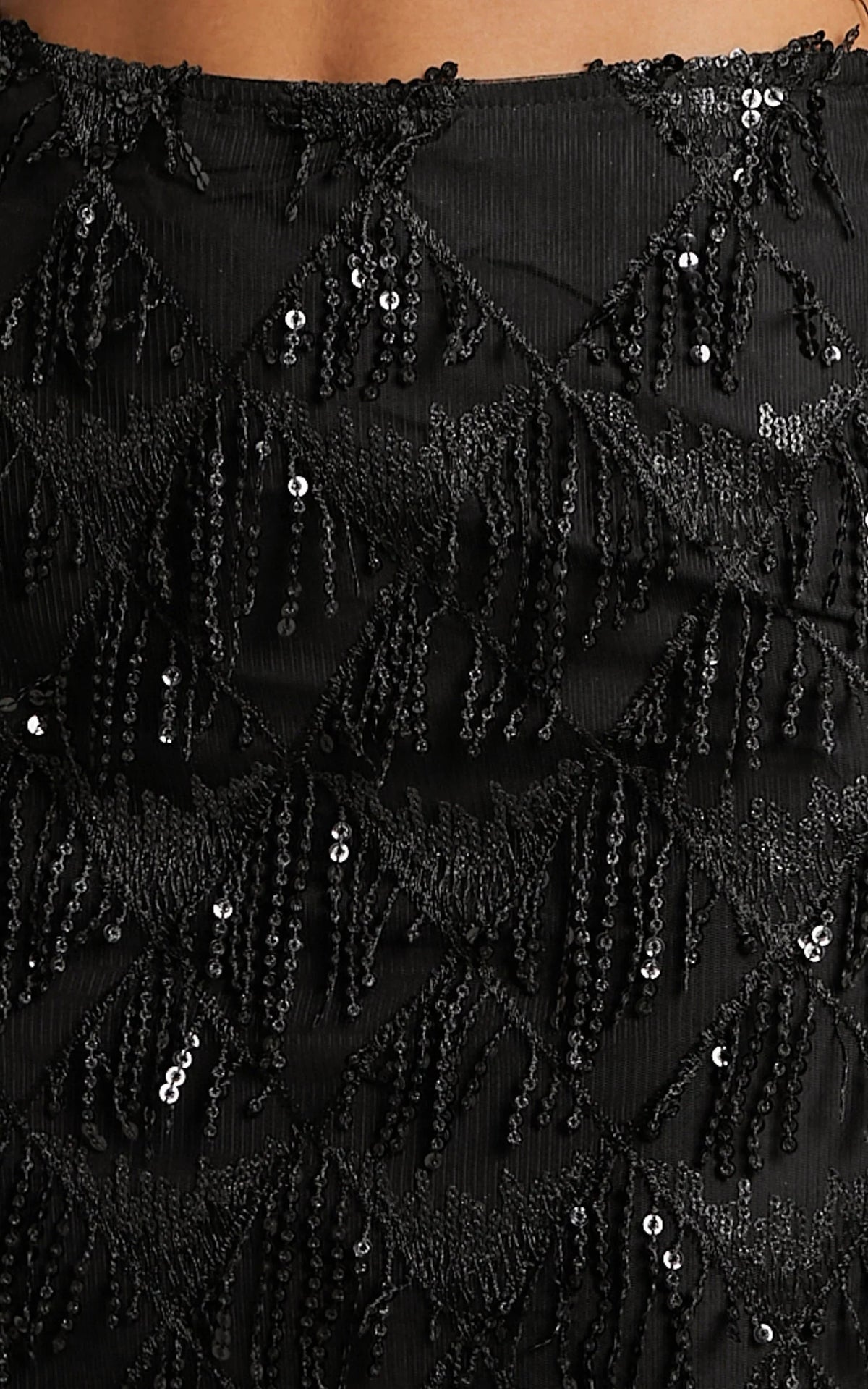 Khrizza Mini Skirt - Sequin Diamond Mesh Skirt in Black