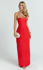 Lucie Maxi Dress - Sweetheart Neck Column Dress in Red