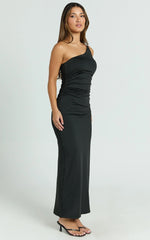 Debbie Maxi Dress - One Shoulder Hardware Detail Dress in Black