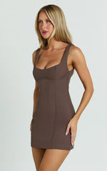 Aretha Mini Dress - Panel Dress in Mocha