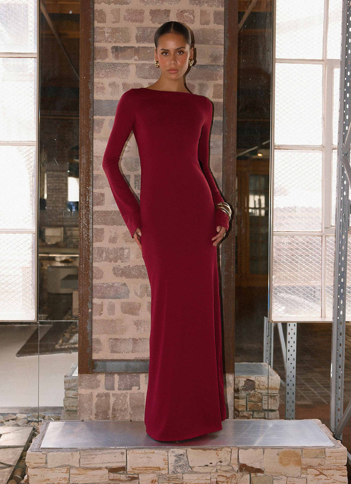 Elmont Long Sleeve Maxi Dress - Dark Cherry