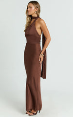 Keryn Maxi Dress - Open Back Shoulder Detailing Dress in Chocolate
