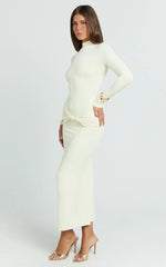 Amelita Midi Dress - Long Sleeve Knot Detail Dress in Cream