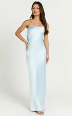 Charlita Maxi Dress - Strapless Cowl Back Satin Dress in Light Blue
