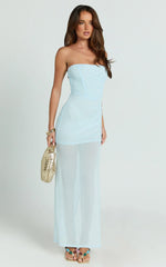 Cannes Maxi Dress - Strapless Contrast Georgette Scarf Tie Bodycon Dress in Ice Blue