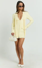 Cady Mini Dress - V Neck Hook And Eye Front Fitted Dress in Yellow