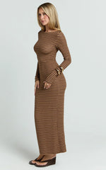 Rumi Maxi Dress - Long Sleeve Bodycon Dress in Chocolate