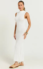 Beatrice Maxi Dress - High Neck Bodycon Knit Dress in White