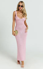 Jenna Maxi Dress - Scoop Neck Sleeveless Sequin Knit Dress in Light Pink