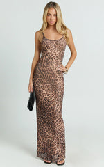 Julia Maxi Dress - Scoop Back Leopard Mesh Dress in Leopard