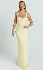 Flynn Maxi Dress - Satin Halter Sweetheart Neck Dress in Butter Yellow