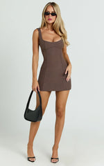 Aretha Mini Dress - Panel Dress in Mocha
