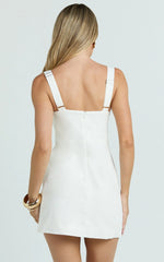 Estelle Mini Dress - Beaded Scallop Neck Dress in Off White