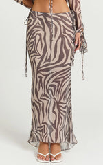 Rita Maxi Skirt - Low Waist Fit And Flare Skirt in Abstract Zebra Print