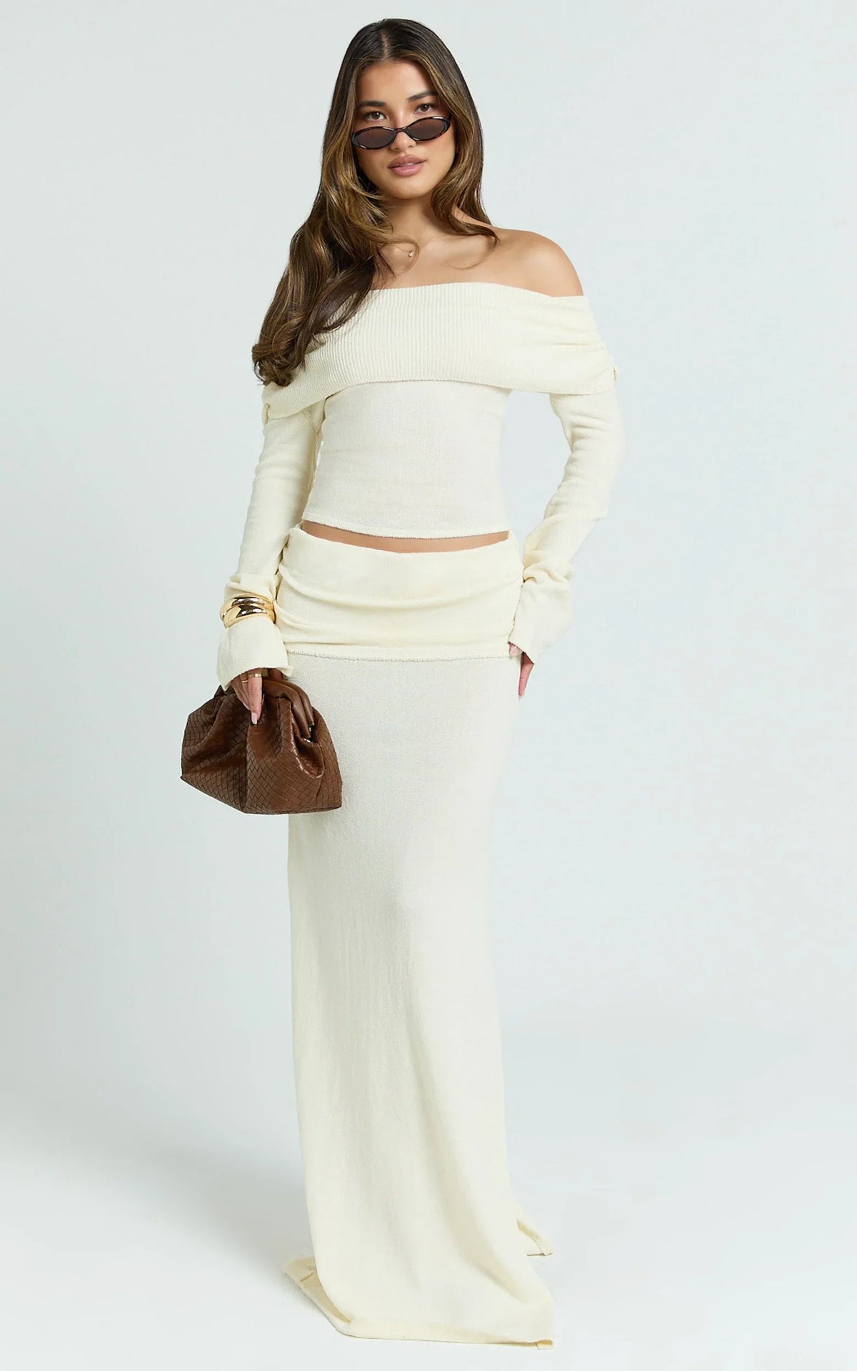 Calla Maxi Skirt - Split Gathered Fold Skirt in Cream