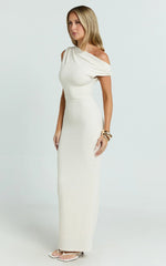 Clementine Maxi Dress - Tip Shoulder Ruched Bodycon Dress in Cream
