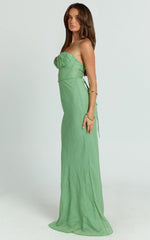 Jameela Maxi Dress - Strappy Sweetheart Neck Gathered Tie Back Dress in Green