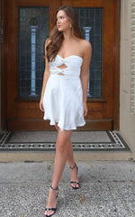 Almaeh Mini Dress - Twist Front Cut Out Strapless Slip Dress in White