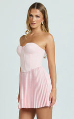 Loretta Mini Dress - Lace Up Corset Pleated Dress in Soft Pink