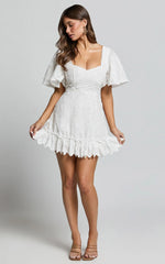 Fancy A Spritz Mini Dress - Square Neck Dress in White Embroidery