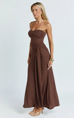 Aria Maxi Dress - Strapless Tie Waist Dress in Chocolate