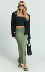 Amari Maxi Skirt - High Waisted Bias Cut Skirt in Olive