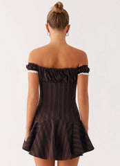 Jumana Off Shoulder Mini Dress - Toffee Stripe