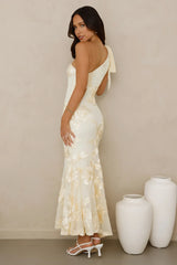 Glossy Girl One Shoulder Mesh Maxi Dress Yellow