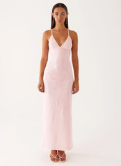 Beki Beaded Mesh Maxi Dress - Pink