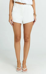 Adali Shorts - Mid Rise Linen Micro Mini Shorts in Off White