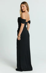 Marcel Maxi Dress - Off Shoulder Corset High Split Dress in Black