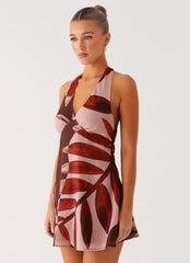 Heavy Hearted Linen Mini Dress - Cinnamon Palm