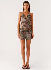 Wineweather Cowl Mini Dress - Vintage Blossom